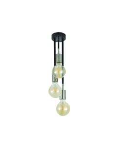 Wilson 3 way Semi Flush spot in Black with Silver Accents and Clear 4W LED Filament Bulbs