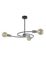 Jefferson 3 arm pendant in Black with Silver Accents with Clear 4W LED Filament Bulbs