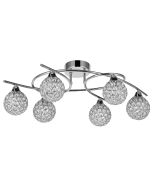 Osterley 6 Arm semi flush fitting in Chrome with crystal shades